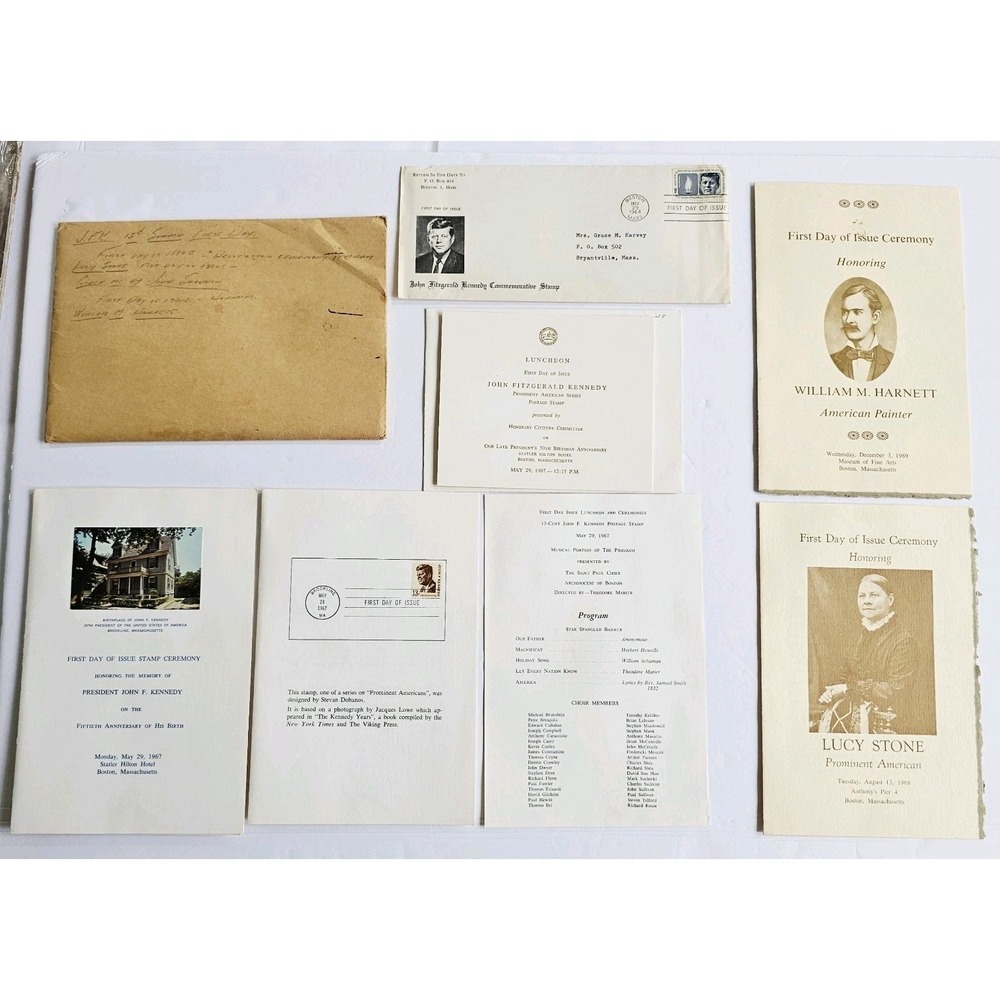1964-1969 Boston First Day Stamp Ceremony Lot JFK Lucy Stone Wm Harnett Ephemera